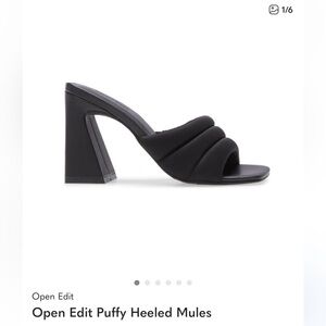 Open Edit Black Puffy Heeled Mules